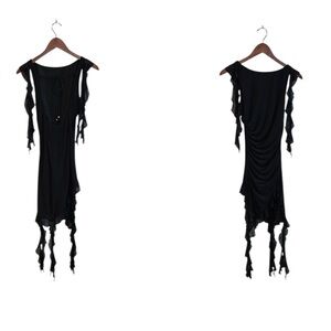 Angel Biba Ruched Black Asymmetric Jellyfish Fairy Bodycon Mini Dress XS